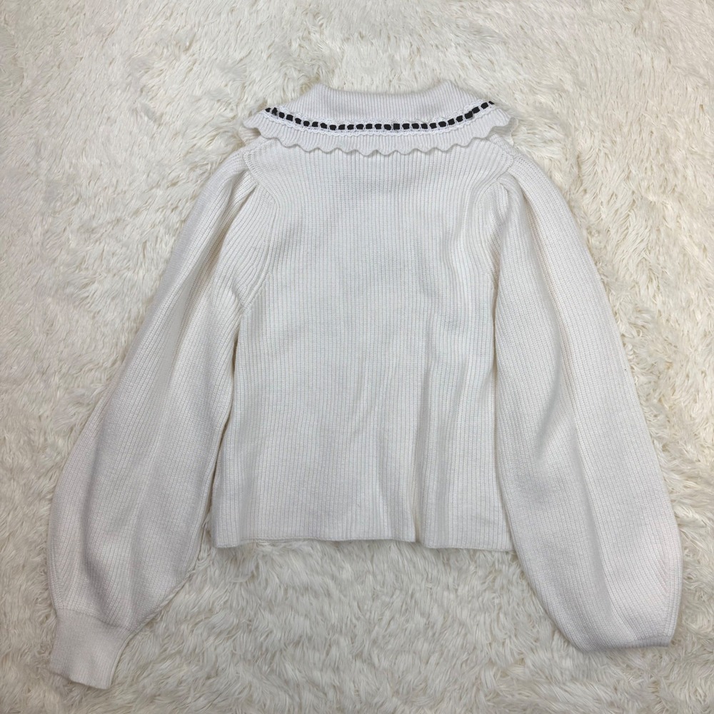 NWT Wild Fable Sweater Women Small Off White Ribbed Puff Sleeve Coquette - Picture 4 of 4
